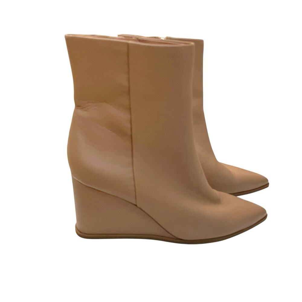 Nordstrom Prince Wedge Ankle Boots 9.5M Leather Nude Pointed Toe Minimalist - Picture 3 of 10